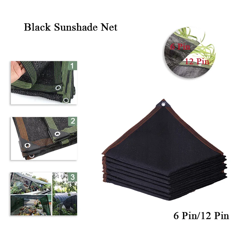 

Black 6 Pin12 Pin Shade Net Anti-aging Agricultural greenhouse Roof Car Breeding Balcony Courtyard Thickened Shade Mesh