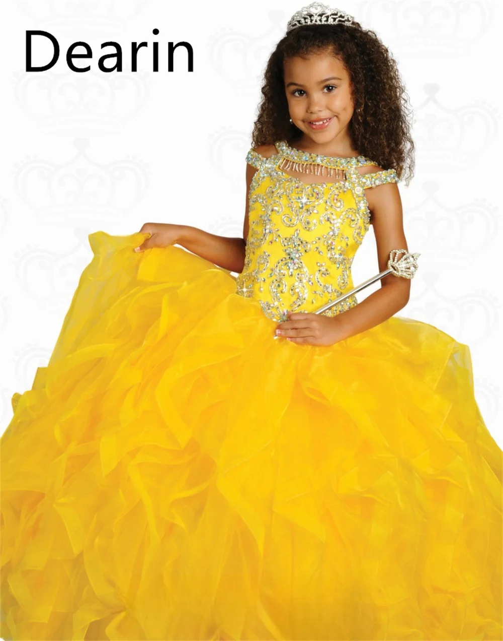 Customized Dearin Shoulder Girdle A-line Floor Length Skirts Fold Draped Flower Girl Dresses