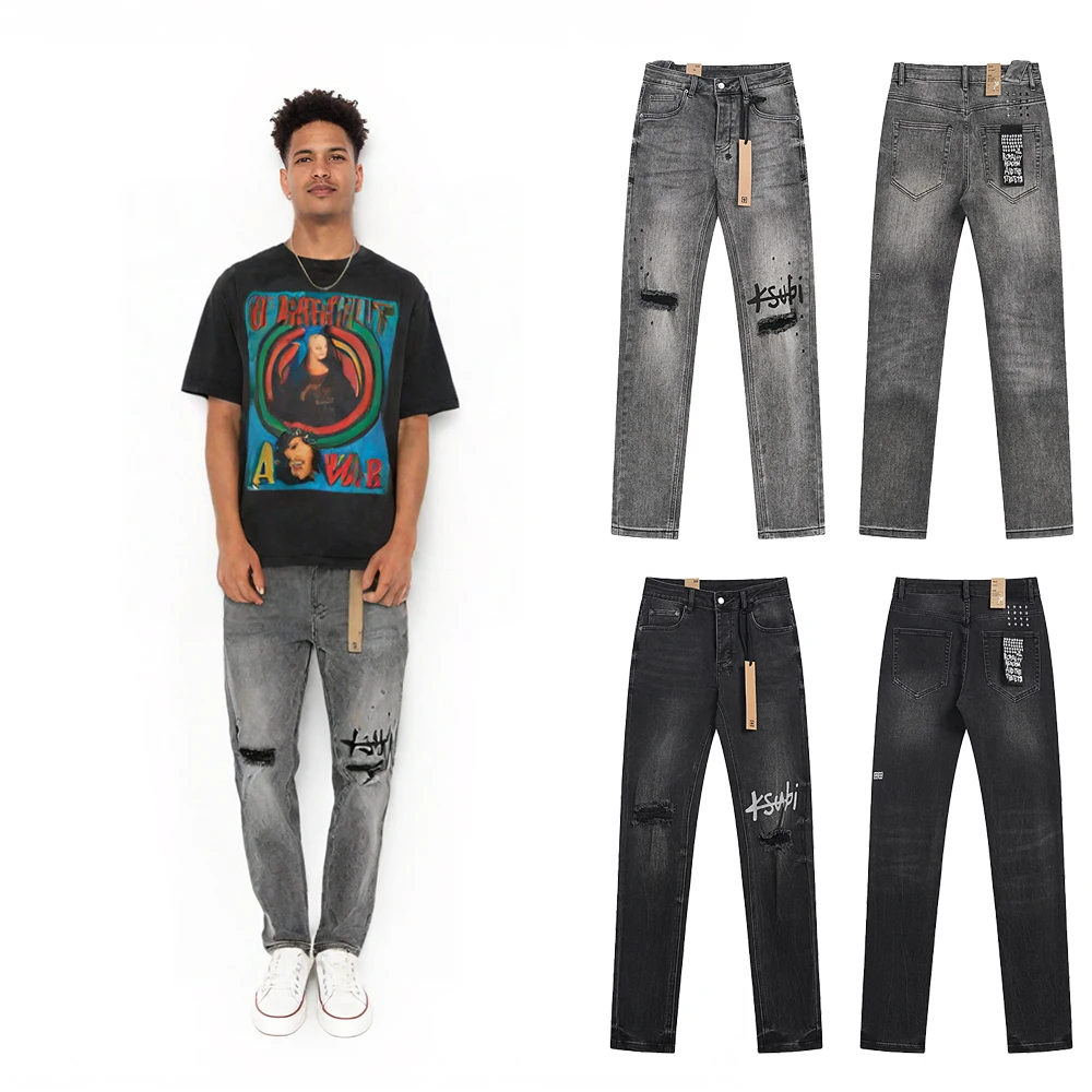 

Y2k Men's Clothing Hip Pop Ripped Jeans Vintage Distressed StreetWear Slim Fit Denim Jeans Straight Trousers Rock Revivals Jeans