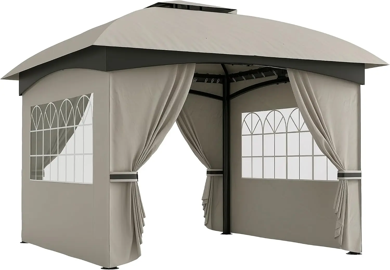 Outdoor Patio Gazebo Canopy, Sun Shade Shelter Pavilion With Detachable Curtains For Backyard Garden Lawn Deck, Freestanding Weather Resistant Furniture, Modern Light Gray, One Piece