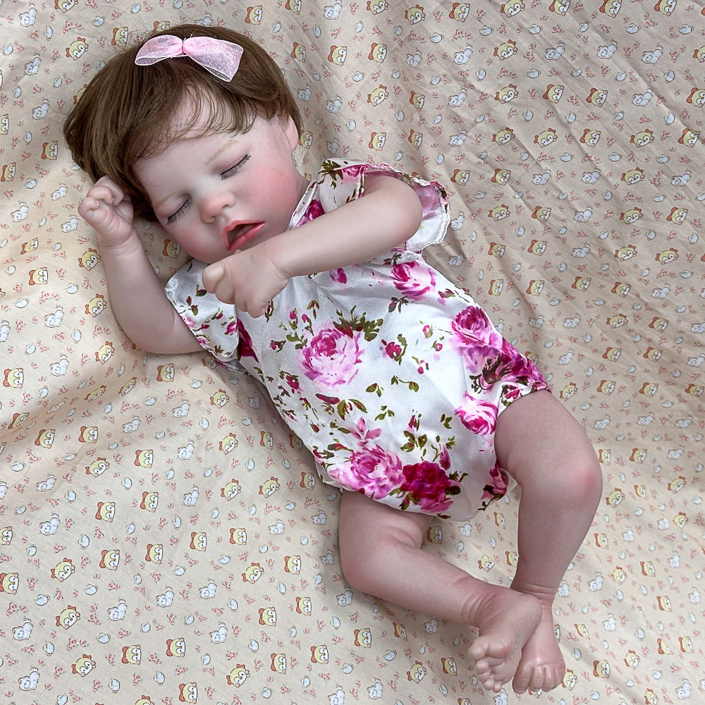 18-inch Vinyl Reborn Girl Doll | Floral Outfit, Handmade Hair Transplant & Realistic Skin | Color Box Packaged.