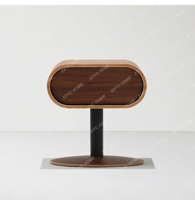 Home Living Room Bedroom Curved Wood Single Drawer Bedside Table/Black Walnut Creative Cabinet