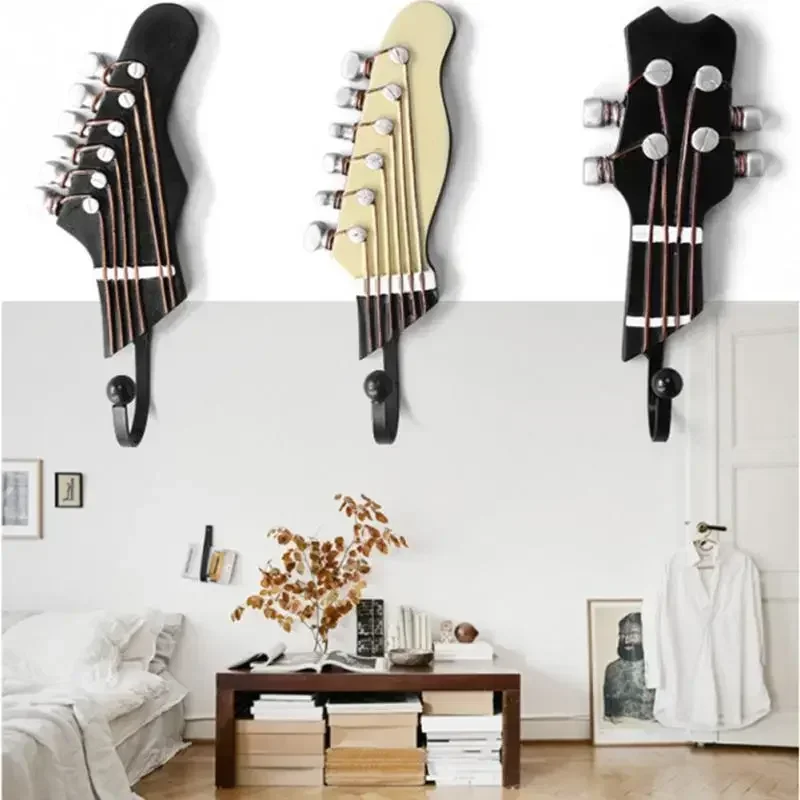 3PCS Creative Guitar Shape Wall Hooks Home Decoration Resin Hook Vintage Style Storage Rack Bedroom Door After 3D  Hanger