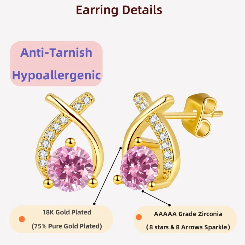 LAMVOICE Schmuck für Damen/Ohrstecker mit 1 Karat Zirkonia, hypoallergene Ohrringe, Weihnachtsgeschenk, geometrisch, 18 Karat vergoldet