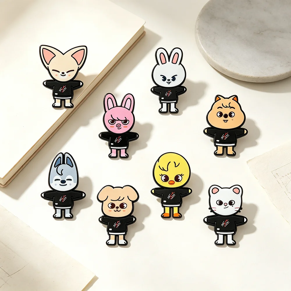8-teiliges KPOP Cartoon-Broschen-Set mit Tiermotiven, Emaille-Pins, Sammlerstück, Dekoratives Zubehör für Taschen und Rucksäcke, Geburtstagsgeschenk für Fans – Detail 4