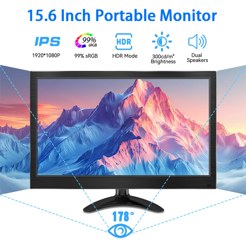 شاشة مراقبة صغيرة محمولة مع مكبرات صوت مزدوجة مدمجة HDMI VGA BNC مدخل لأجهزة الكمبيوتر المحمول CCTV Raspberry Pi Xbox PS3/4/5