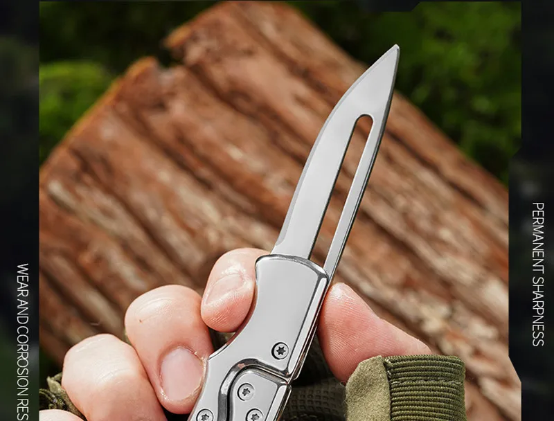 Outdoor Folding Knife Mini Mechanical Folding Knife Keychain Carrying Pocket Knife Fruit Knife Stainless Steel Camping Knife image 5