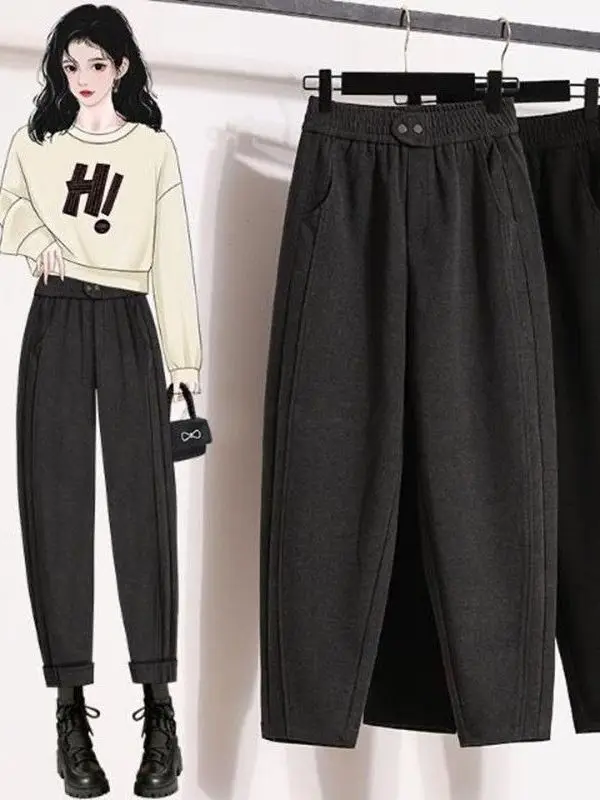 

Свободные брюки-харлан с высокой талией в стиле смокинг для женщин, осень 2025, повседневные прямые брюки однотонного цвета с дизайнерскими карманами