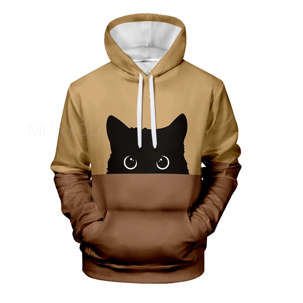 Толстовка с капюшоном «Черный кот» с 3D принтом для мужчин и женщин, пуловер розового и синего цвета в стиле пэчворк, стильные индивидуальные стильные детские толстовки с киской, кофты