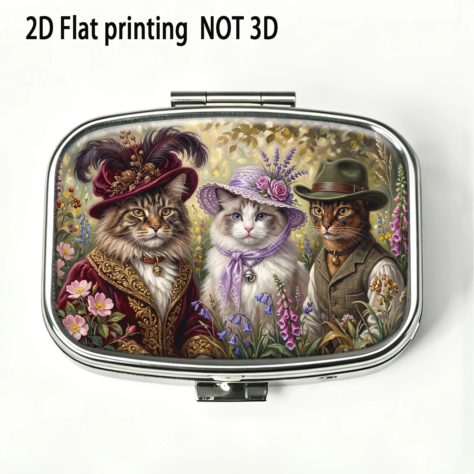Oil Painting Style Anthropomorphic Cat Portrait Pattern - Portable Metal Material - Exquisite and Convenient - Practical Gift - Suitable for Various Occasions - Small Compartment Storage - Compartmentalized Storage - Easy to Store - Small Medicine Box - Compact and Exquisite Decorative Box - Small Creative Trinket Box - Universal, Personal Medication Dispenser Box