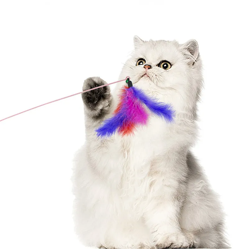 Cat Toy Cats Feather Toy Steel Wire Cat Toys with Bell Stick Scratch Bite Feather Toys for Cats Teaser Stick Ball Pet Products