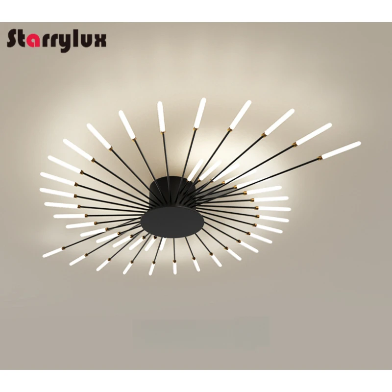 Modern Vortex Firework LED Ceiling Light for Living Room & Bedroom, Dimmable, Energy-Saving, 15-30㎡, Black/Gold
