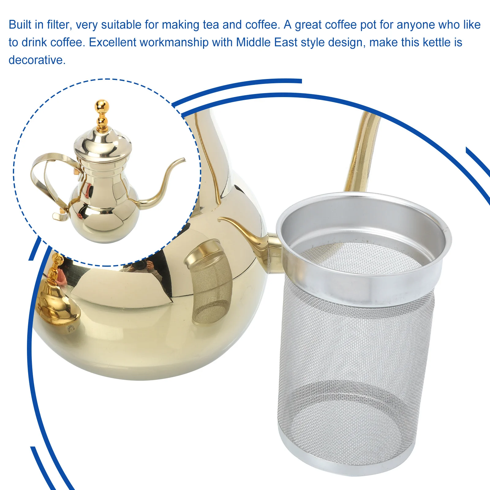 

Stainless Steel Coffee Kettle Middle Eastern Style Long Spout Tea Pot Hand Brewing Pouring Pot For Kitchen