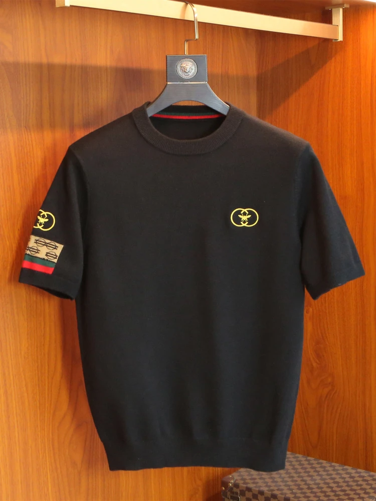 

Теплый шерстяной свитер для мужчин, повседневный, модный, с круглым вырезом, с вышивкой в виде пчелы, утолщенный, осенне-зимний.