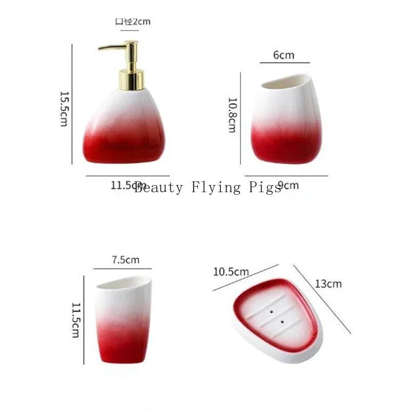 Gradient Red Ceramic Soap Dispenser Set Hotel Dish Mouthwash Cup Home Bathroom Supplies Accessories Wedding Gifts Soap Dish