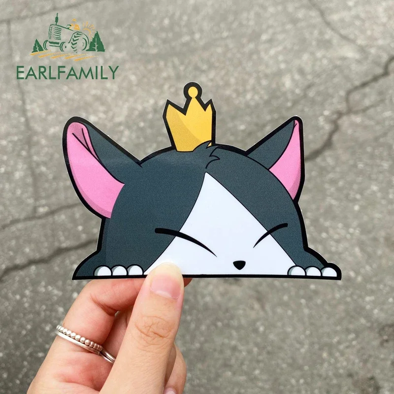 EARLFAMILY 13cm x 9cm Cartoon Cait Sith Peeker Car Sticker Chibi Lovely Decal JDM Window Car Bumper Decoration