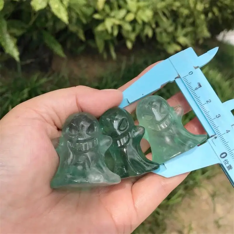 3pcs Natural Green Fluorite Ghost Carving Healing Crystal, Reiki Stones Gift, Room Decoration, 1Pc