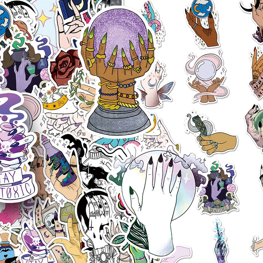 

10/30/50pcs Retro Cartoon Magic Witch Hands Stickers Aesthetic Graffiti Decals DIY Luggage Phone Notebook Car Cool Sticker Toys
