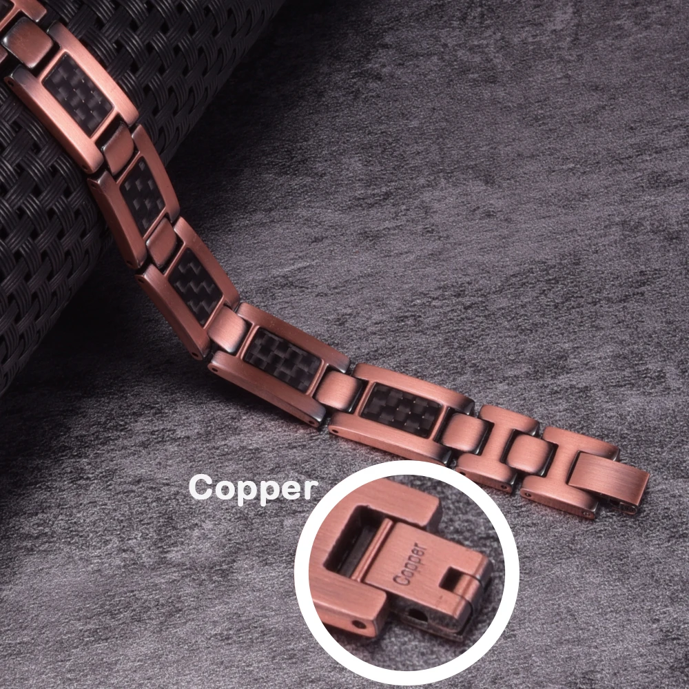 Vinterly Pure Copper Bracelet Men Magnetic 12mm Black Carbon Fiber Arthritis Men Hand Chain Link High Magnet Jewelry Benefits