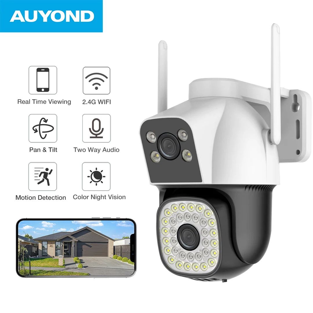 

AUYOND 6MP WiFi IP Cam Dual Lens HD Outdoor IP66 Waterproof Color Night Vision Motion Detection Home Smart Security PTZ Camera