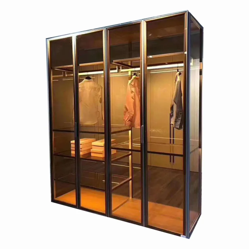 Whole house custom tempered glass wardrobe modern simple bedroom cloakroom light luxury minimalist aluminum frame casement door