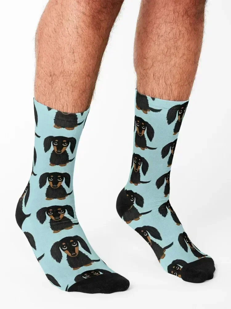Black and Tan Long Haired Dachshund Socks anti slip football cycling valentine gift ideas compression Socks For Men Women's