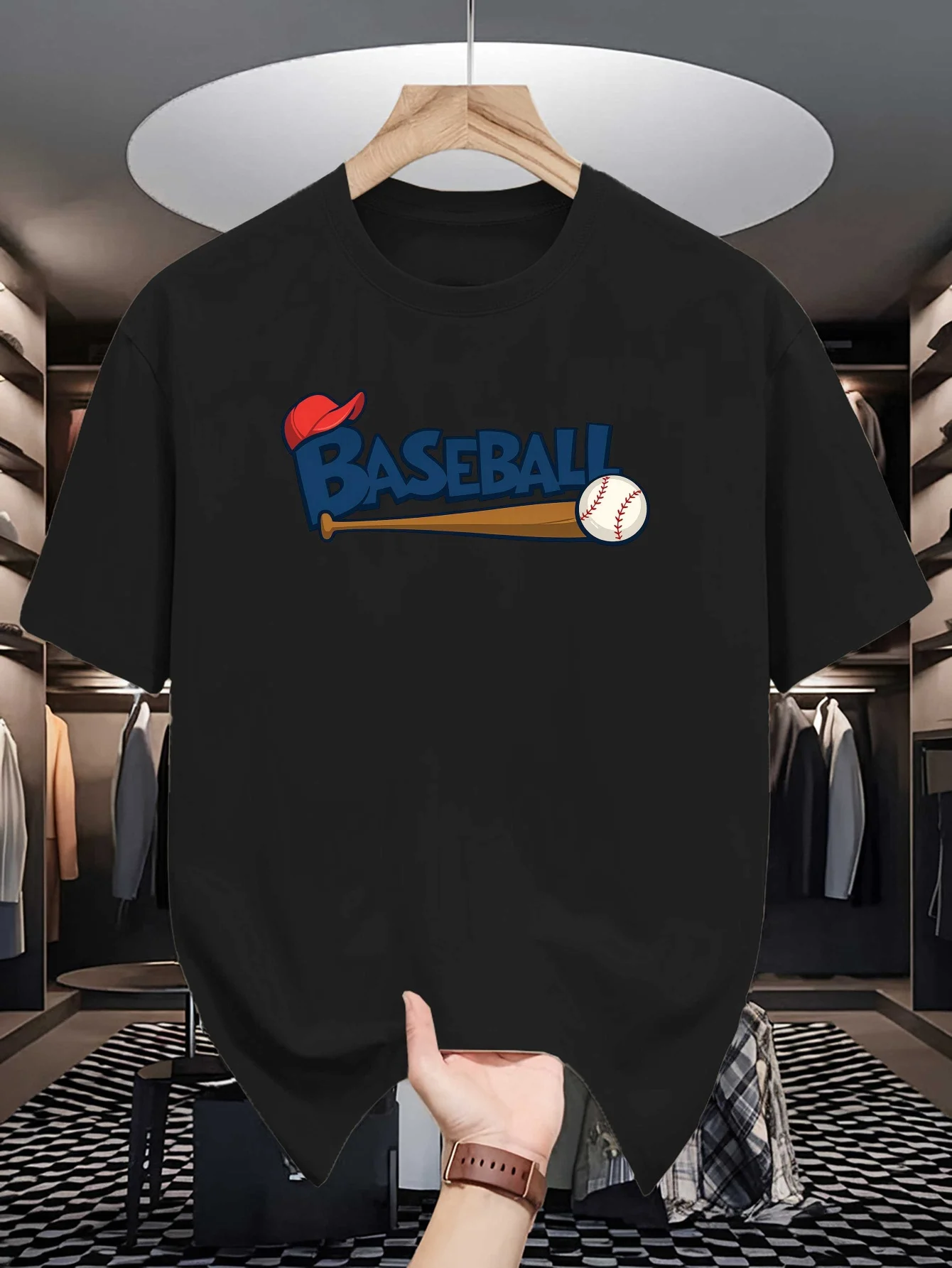 Baseball Letter Print Mens T Shirt Crew Neck Cotton Short Sleeve Top For Game Supporters Casual Outfit Gift For Baseball Lovers