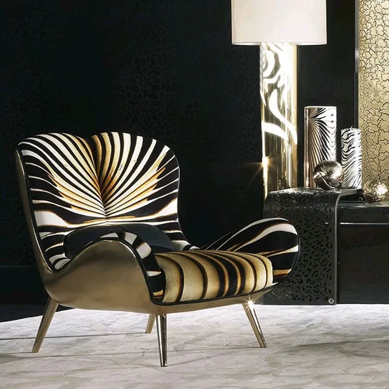 Light luxury tiger zebra pattern leisure chair, living room bedroom hotel model room single sofa