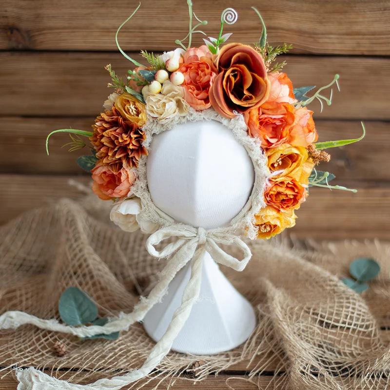 Newborn Flower Bonnet Photography Shoot Baby Girl Hat Photo Prop Newborn Photography  Props Christmas Gift