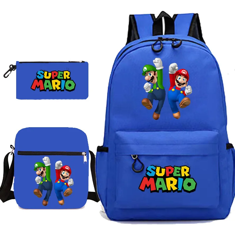 Mario Cartoon Backpack Elementary and Middle School Students Schoolbag Backpack Three-piece Set Single Shoulder Bag Pencil Case