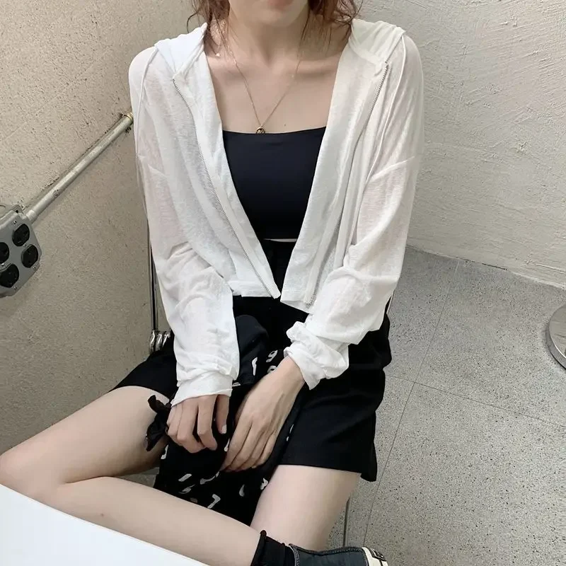 

Jackets Women Thin Hooded New Trendy Summer Sun-proof All-match Baggy Casual Long Sleeve Solid Zipper Harajuku Streetwear Chic