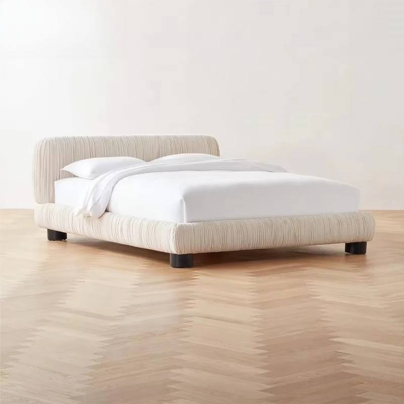 

European high-end villa furniture luxury velvet bed large bedside board bed