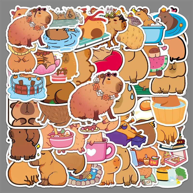 50Pcs Capybara Cartoon Sticker Capibara Cute Brown Guinea Pig Animal Waterproof Decoration Mobile Phone Computer Sticker