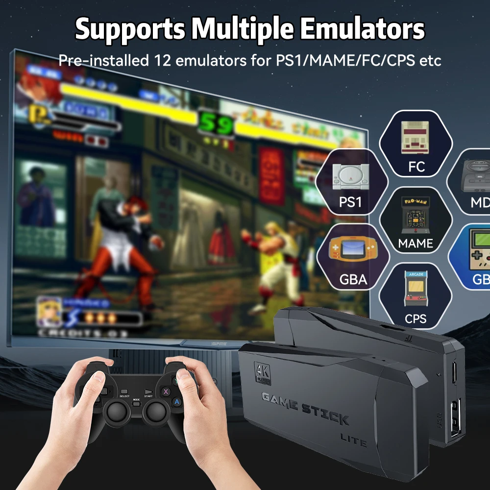 M8 Game Stick 4K UHD Retro Game Console with 25000+ Games for PS1/MAME/FC/GBA/MB Portable Game Box with 2.4G Wireless Controller