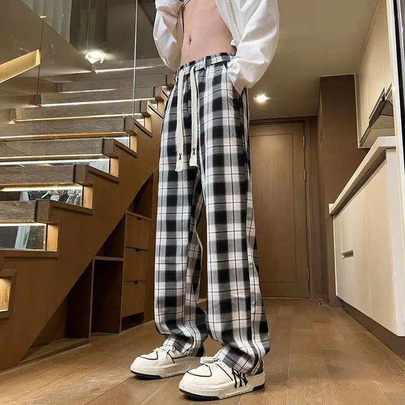 Plaid Casual Pants Autumn and Winter New Men's Trendy American Retro Straight Pants Lazy Style Slim and Versatile Loose Trousers