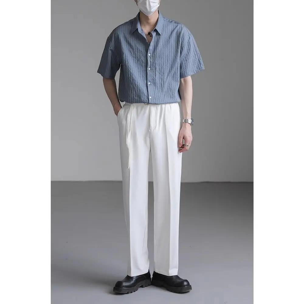 Light Luxury High-end Short-sleeved Shirt Men's Summer Half-sleeved Top Korean Trendy Loose Solid Color Striped Shirt