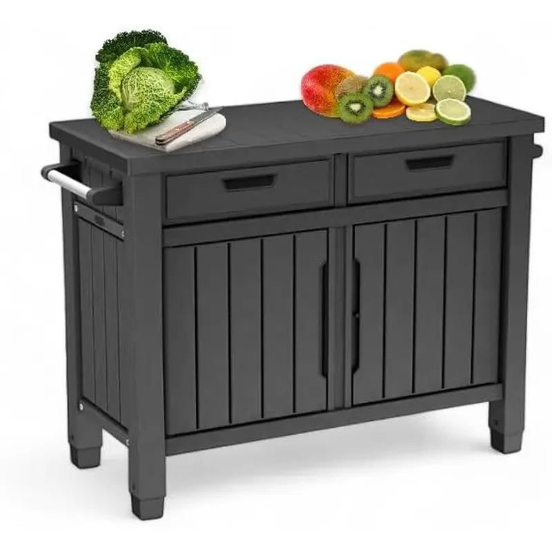 Outdoor Grill Table Buffet Entertainment and Storage Cabinet w Drawers Graphite Gray