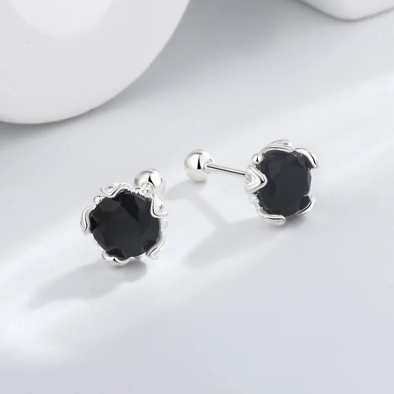 New in 925 Sterling Silver Irregular Black Piercing ​​​Stud Earrings For Woman Wedding Elegant Luxury Jewelry Accessories