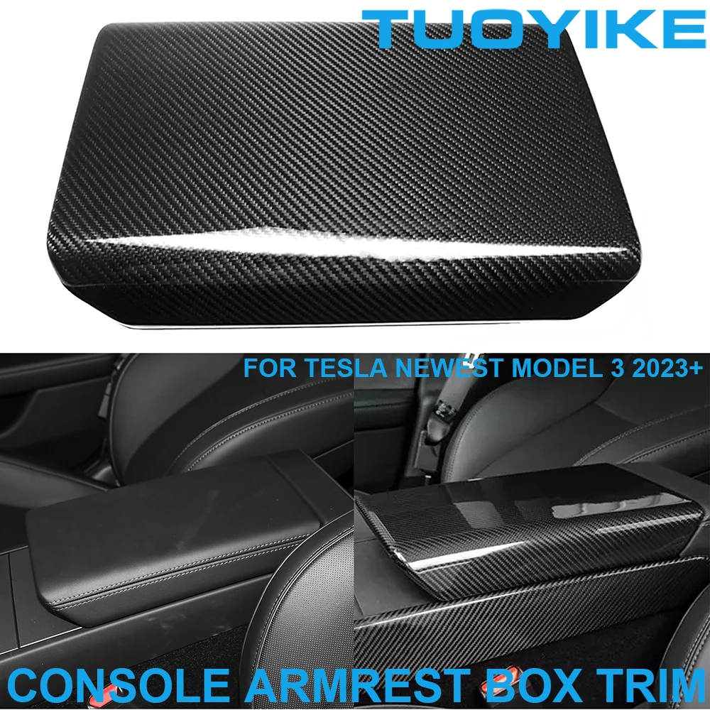 

LHD RHD Car Styling Real Dry Carbon Fiber Center Console Armrest Box Trim Cover Frame Decoration For Tesla Newest Model 3 2023+