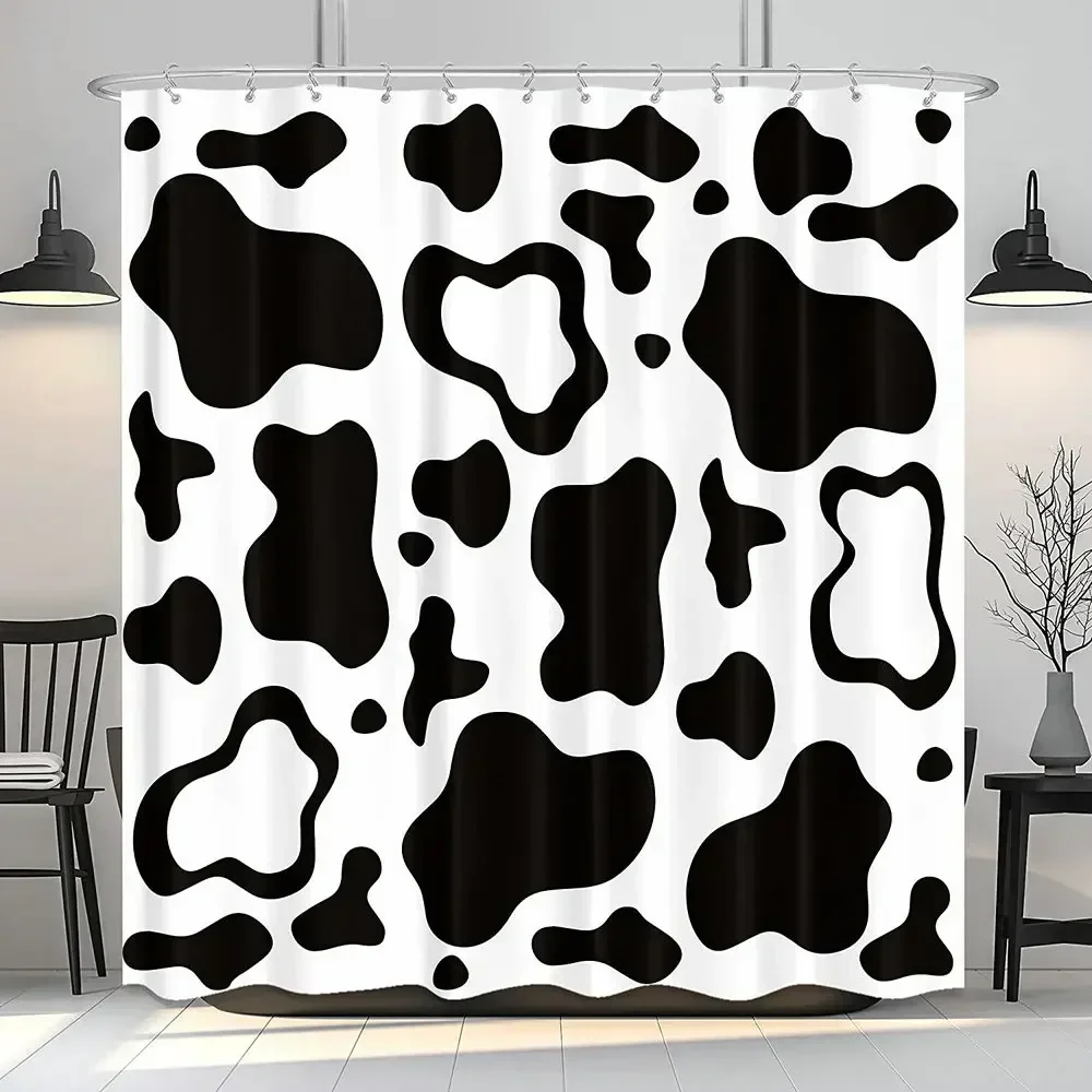 Black White Cow Pattern Shower Curtain Farm Animal Skin Cowhide Spots Plain Fabric Waterproof Polyester Bath Curtains With Hook