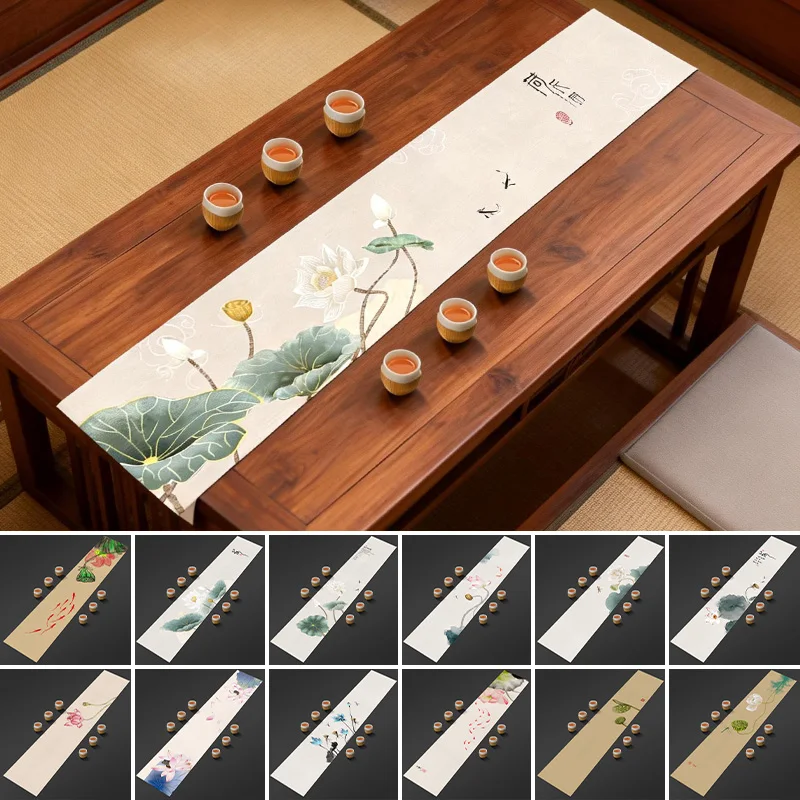 Chinese  Lotus Pattern Table Runner Tea Table Tablecloth For Decorative Waterproof Tea Mat Zen Japanese Tea Ceremony Accessories