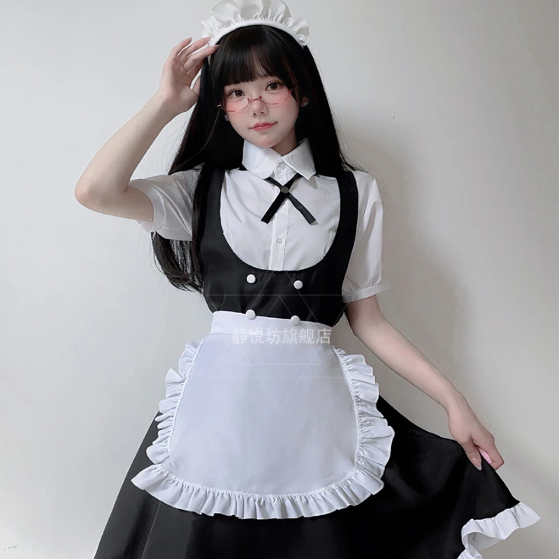 Plus Size Maid Cosplay All Night Cosplay Black and White Maidservant Attire Anime Characters Elegant Lolita Dress 5Piece Disfraz