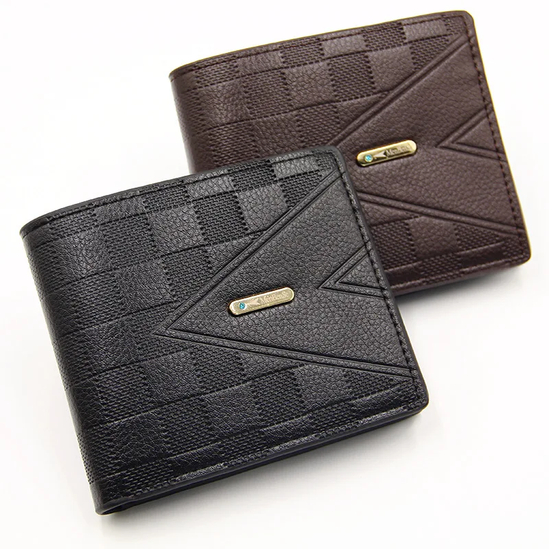 New Men Wallets Short Card Holder High Quality PU Male Purses Zipper Coin Pocket Triangle Stone Pattern Designer Men's Wallet