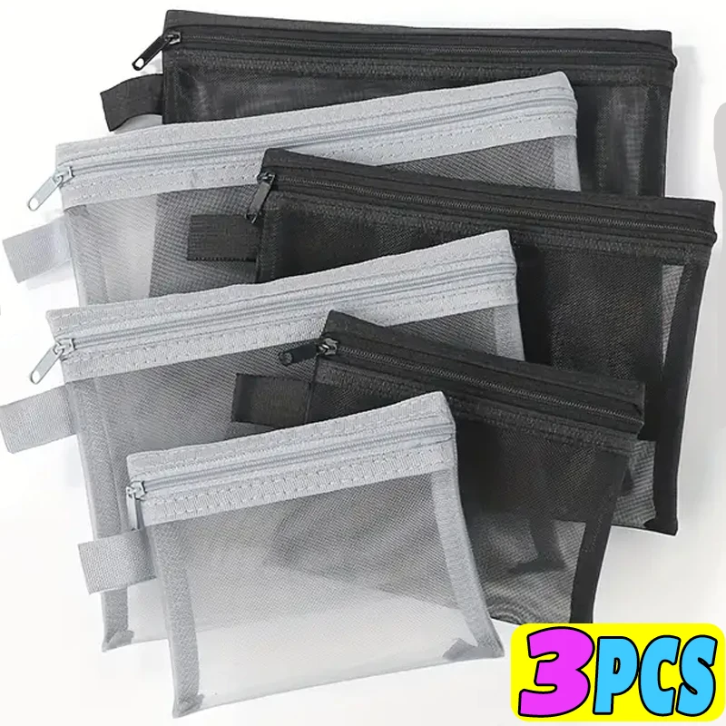 

1/3pcs Mesh Clear Cosmetic Bags Small Large Black Makeup Bag Portable Travel Toiletry Organizer Case Lipstick Storage Pouch