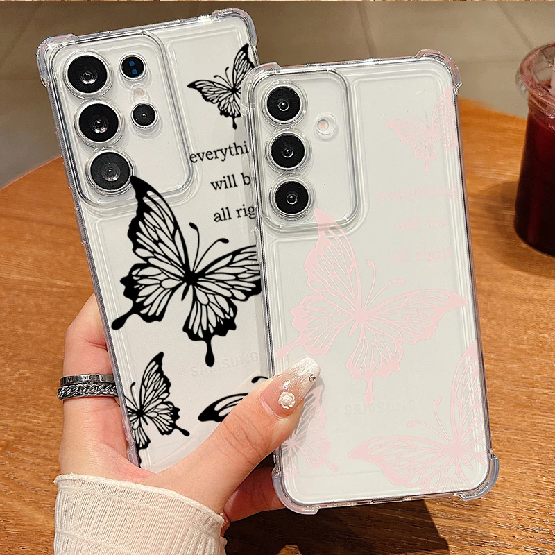 Simple Butterfly Pattern Phone Case For Samsung Galaxy S26 S25 S24 S23 Ultra S22 Plus S21 S24 S25 FE Clear Shockproof Soft Cover