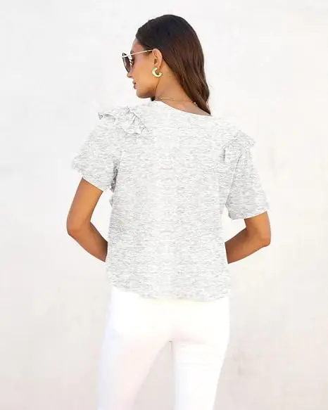 

2024 European and American Summer Women's Clothing New Style Ruffled Short Sleeved Fashionable T-shirt Comfortable and Casual