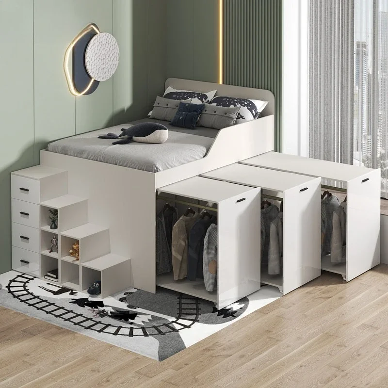 Multifunctional bed with locker bed, small apartment cloakroom half-height bed integrated combination