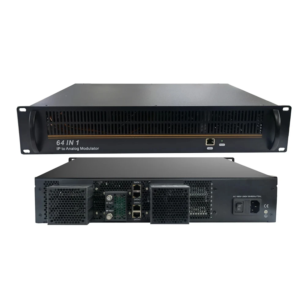 32 64 قناة تلفزيون IP إلى المغير التناظري PAL-DK BG NTSC IP إلى RF TV المعدات الأمامية تردد تعديل IP التناظرية القابل للتعديل