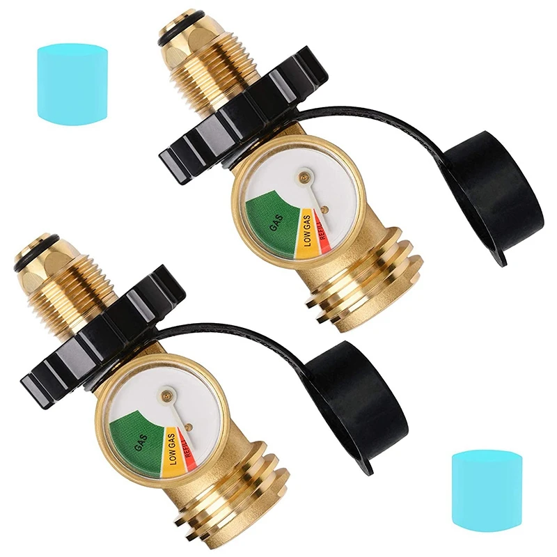 N85R-2 Pack Propane Tank Adapter With Gauge Converts POL LP Tank Valve To Type1/QCC1 For 5-100Lb Propane Tank