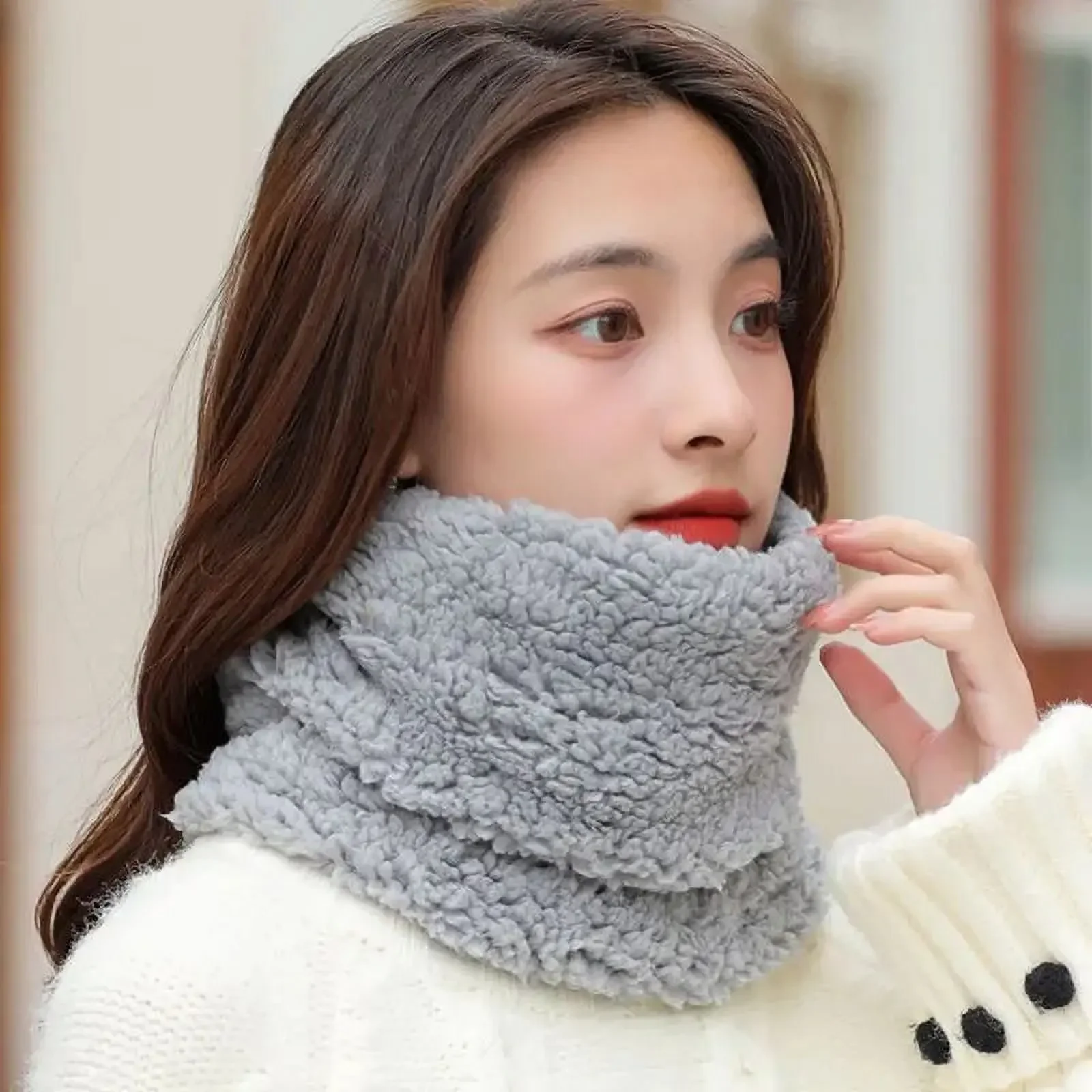 Cashmere Warm Collor Ring Winter Scarf Solid Plush Thick Outdoor Sports Men Women Children Neckerchief Full Face Mask Muffler